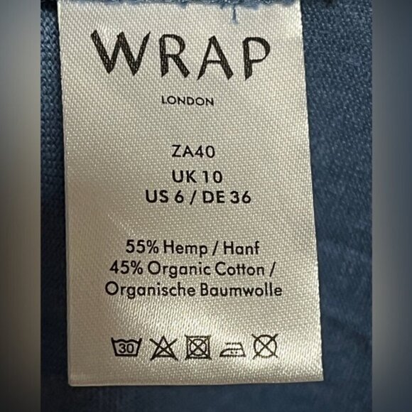 Wrap London Hemp Cotton Blue Midi Dress - Size US 6 / UK 10 - Picture 7 of 12